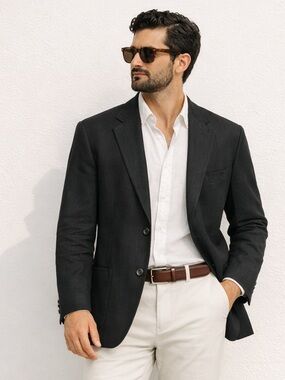 Orvieto Black 100% Linen Longline Blazer Quiet Luxury Sz 44L